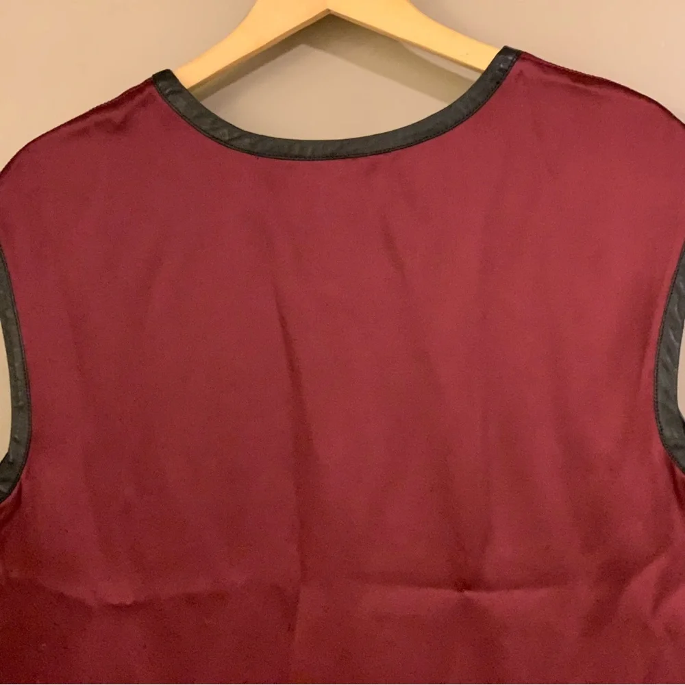 Helmut Lang Satin Burgundy With Black Lamb Leather Trim Tank Top Size L - Picture 10 of 10